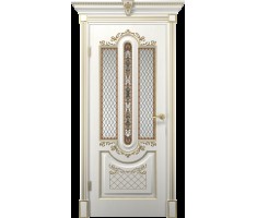 Межкомнатная дверь экошпон ОЛИМПИЯ со стеклом Дерево белое патина золото 900х2000
