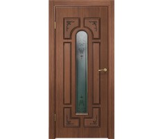 Межкомнатная дверь экошпон ПАЛЕРМО со стеклом Дуб янтарный патина чёрная 800х2000