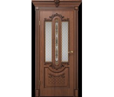 Межкомнатная дверь экошпон ОЛИМПИЯ со стеклом Дуб янтарный патина чёрная 400х2000